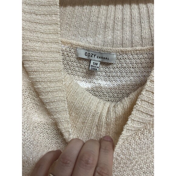 Cozy Casual Cream Short-Sleeve Ribbed Knit Pullover Sweater | Size S/M - Picture 3 of 4